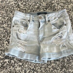 Light Blue high rise Distressed Denim Shorts